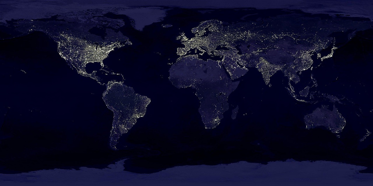 premium dark navy world map gold connection lines global trade institutional